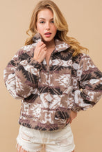 Load image into Gallery viewer, Aztec Teddy Mock Neck Zip Up Pullover