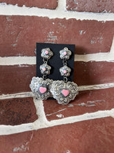 Load image into Gallery viewer, Native Made Pink Conch Heart Concho earrings