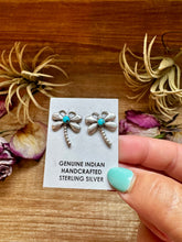 Load image into Gallery viewer, Dragonfly Earrings with Kingman Turquoise – Sterling Silver