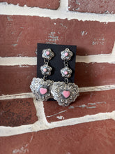 Load image into Gallery viewer, Native Made Pink Conch Heart Concho earrings