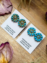 Load image into Gallery viewer, Sterling Silver Magnetite Turquoise Cluster Stud Earrings – Handmade in USA