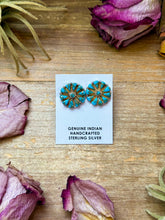 Load image into Gallery viewer, Sterling Silver Magnetite Turquoise Cluster Stud Earrings – Handmade in USA