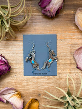 Load image into Gallery viewer, The Trouble – Sterling Silver Horse Earrings with Kingman Turquoise – Native Made by L.Y.