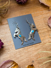 Load image into Gallery viewer, The Trouble – Sterling Silver Horse Earrings with Kingman Turquoise – Native Made by L.Y.