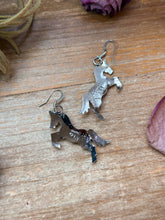 Load image into Gallery viewer, The Trouble – Sterling Silver Horse Earrings with Kingman Turquoise – Native Made by L.Y.
