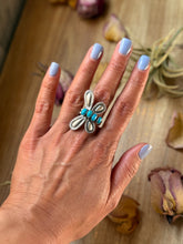 Load image into Gallery viewer, Sterling Silver Butterfly Ring with Kingman Turquoise – Adjustable
