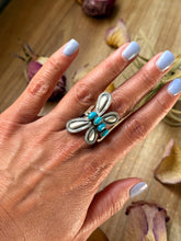 Load image into Gallery viewer, Sterling Silver Butterfly Ring with Kingman Turquoise – Adjustable
