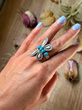 Load image into Gallery viewer, Sterling Silver Butterfly Ring with Kingman Turquoise – Adjustable