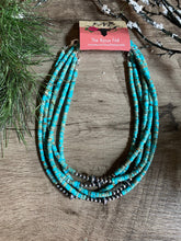 Load image into Gallery viewer, Sterling Silver Pearls and Variscite turquoise Choker - 14 inches